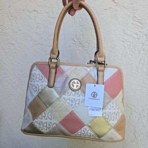 Giani Bernini Patchwork Satchel Handbag in Peach & Gold